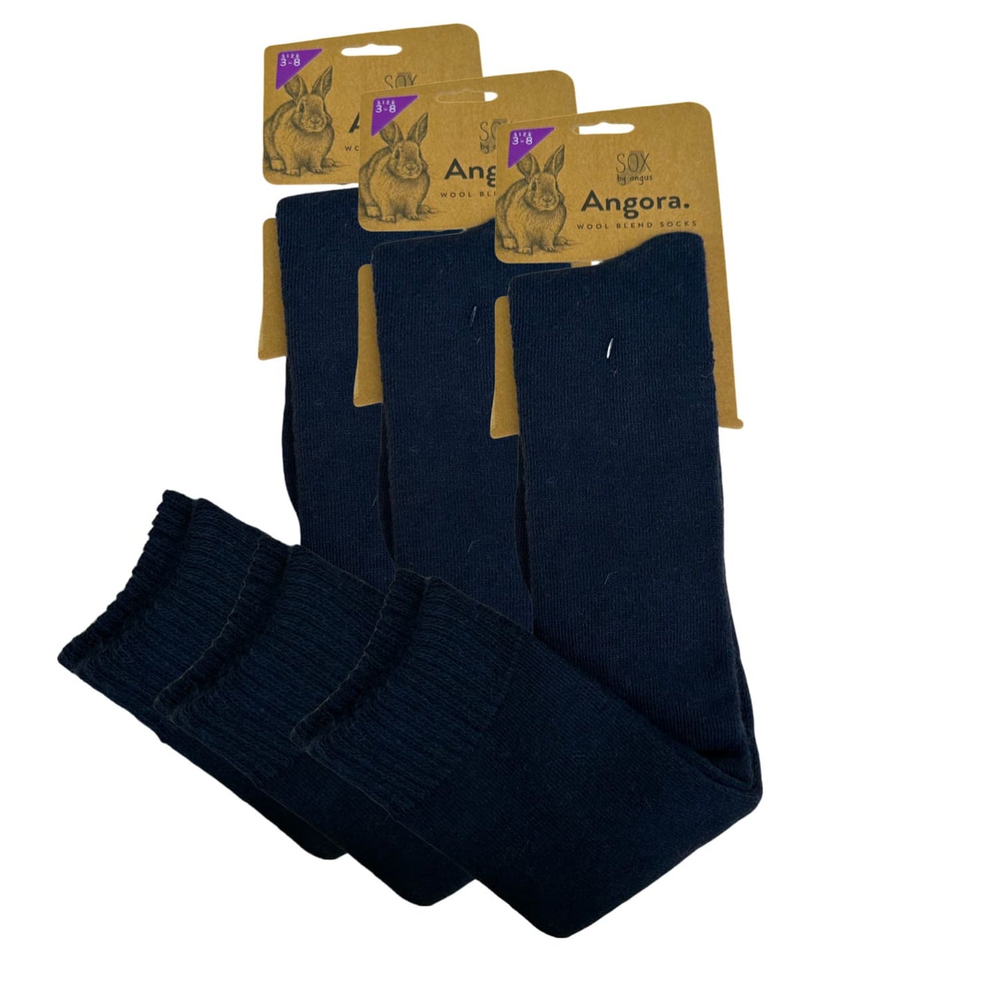 Angora Wool Blend Knee High Socks with SEAMLESS Toe - Navy