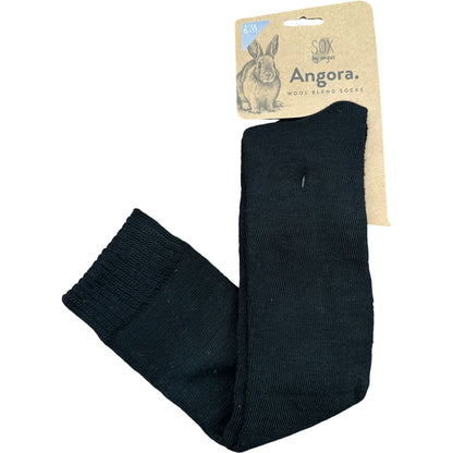 Angora Wool Blend Knee High Socks with SEAMLESS Toe - Black