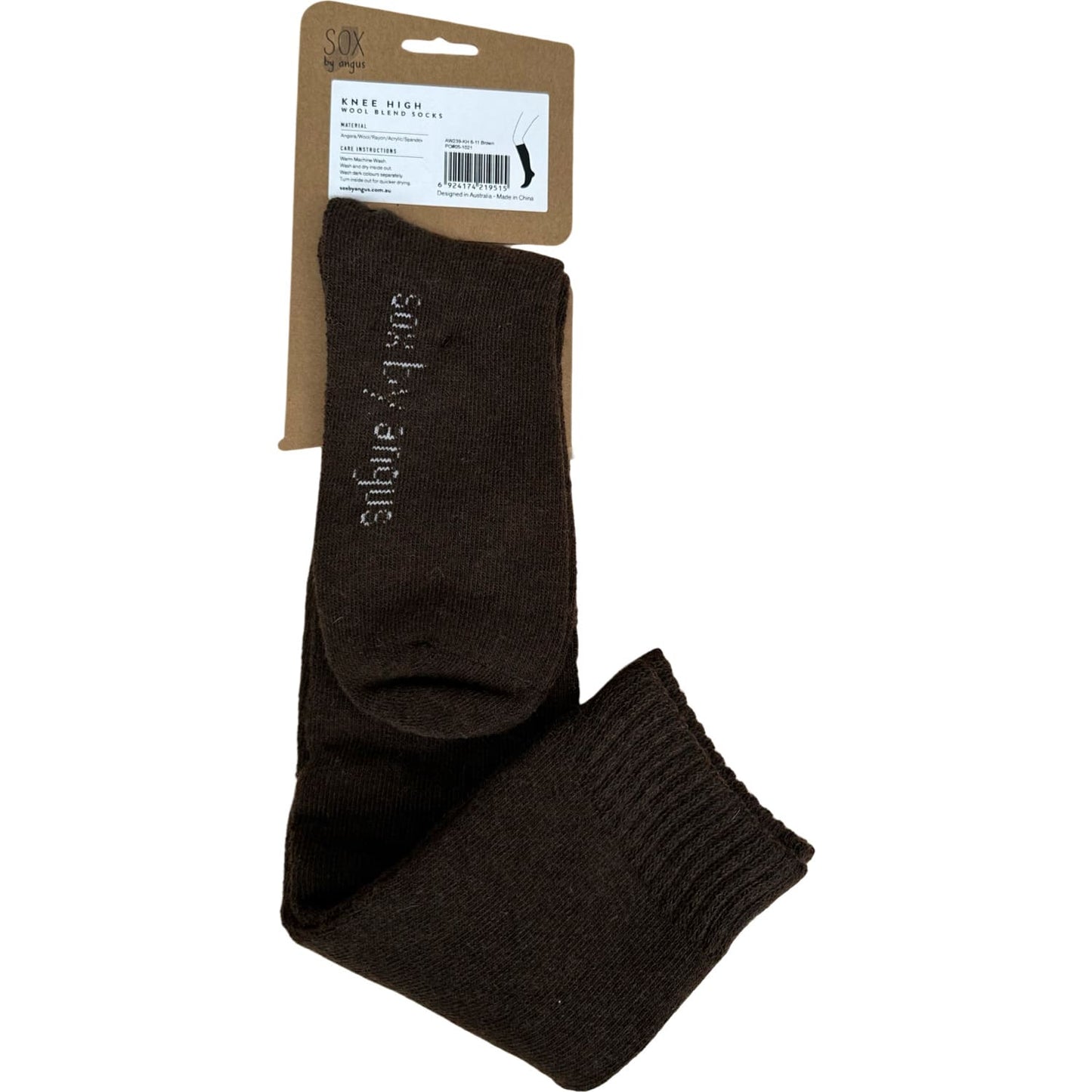 Angora Wool Blend Knee High Socks with SEAMLESS Toe - Brown