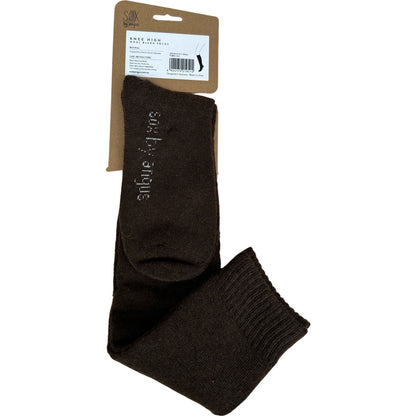Angora Wool Blend Knee High Socks with SEAMLESS Toe - Brown