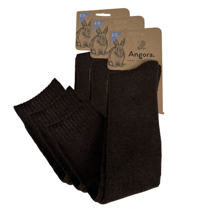 Angora Wool Blend Knee High Socks with SEAMLESS Toe - Brown