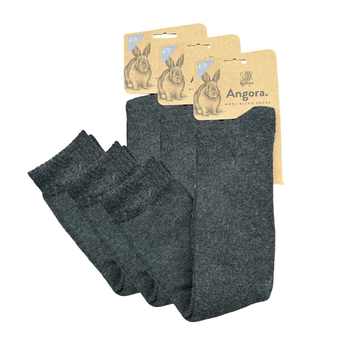 Angora Wool Blend Knee High Socks with SEAMLESS Toe - Charcoal