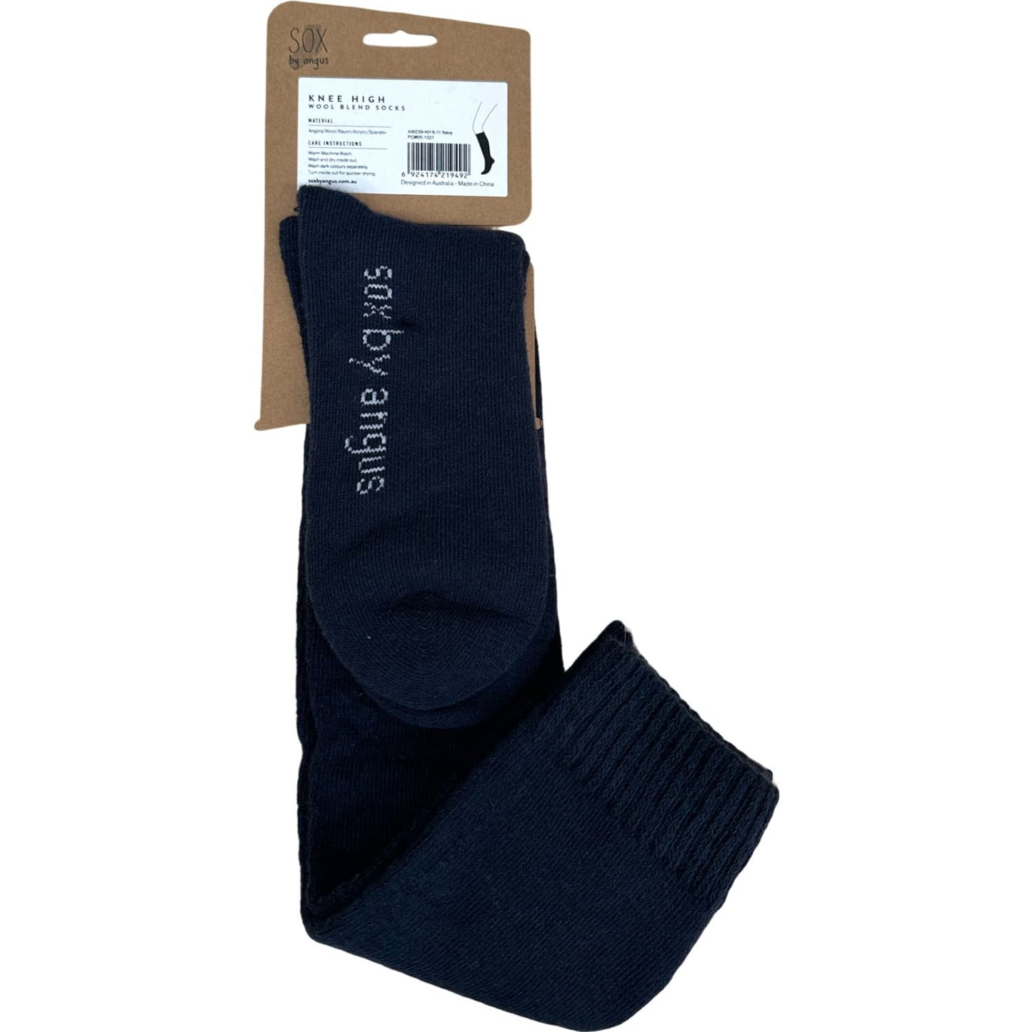 Angora Wool Blend Knee High Socks with SEAMLESS Toe - Navy
