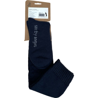 Angora Wool Blend Knee High Socks with SEAMLESS Toe - Navy