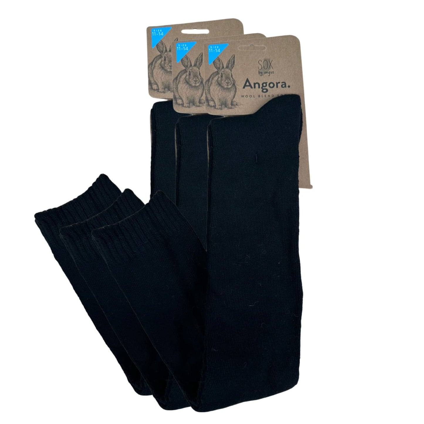 Angora Wool Blend Knee High Socks with SEAMLESS Toe - Black