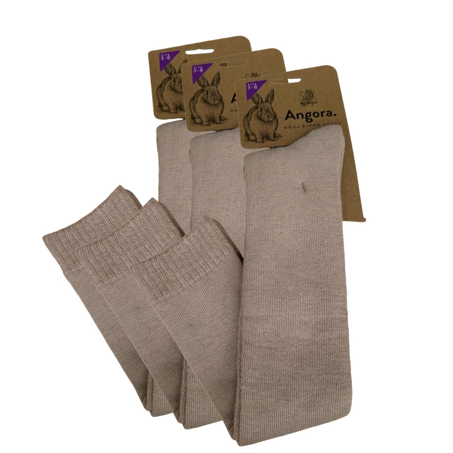 Angora Wool Blend Over The Knee Socks with SEAMLESS Toe - Beige