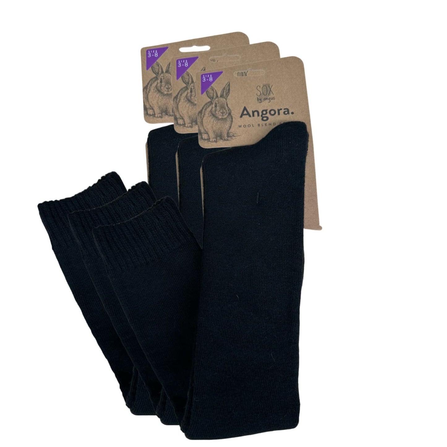 Angora Wool Blend Knee High Socks with SEAMLESS Toe - Black