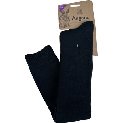 Angora Wool Blend Knee High Socks with SEAMLESS Toe - Black