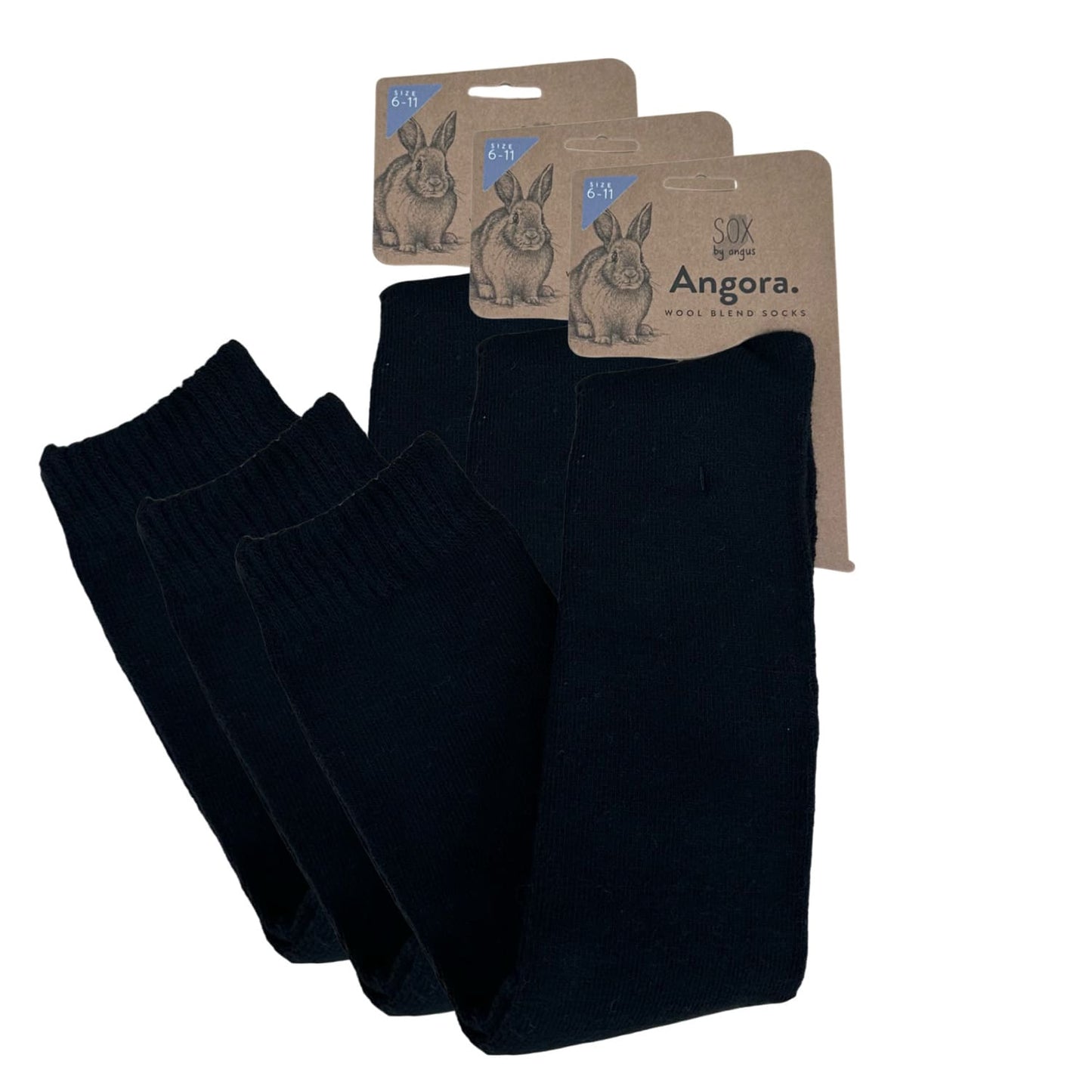 Angora Wool Blend Knee High Socks with SEAMLESS Toe - Black