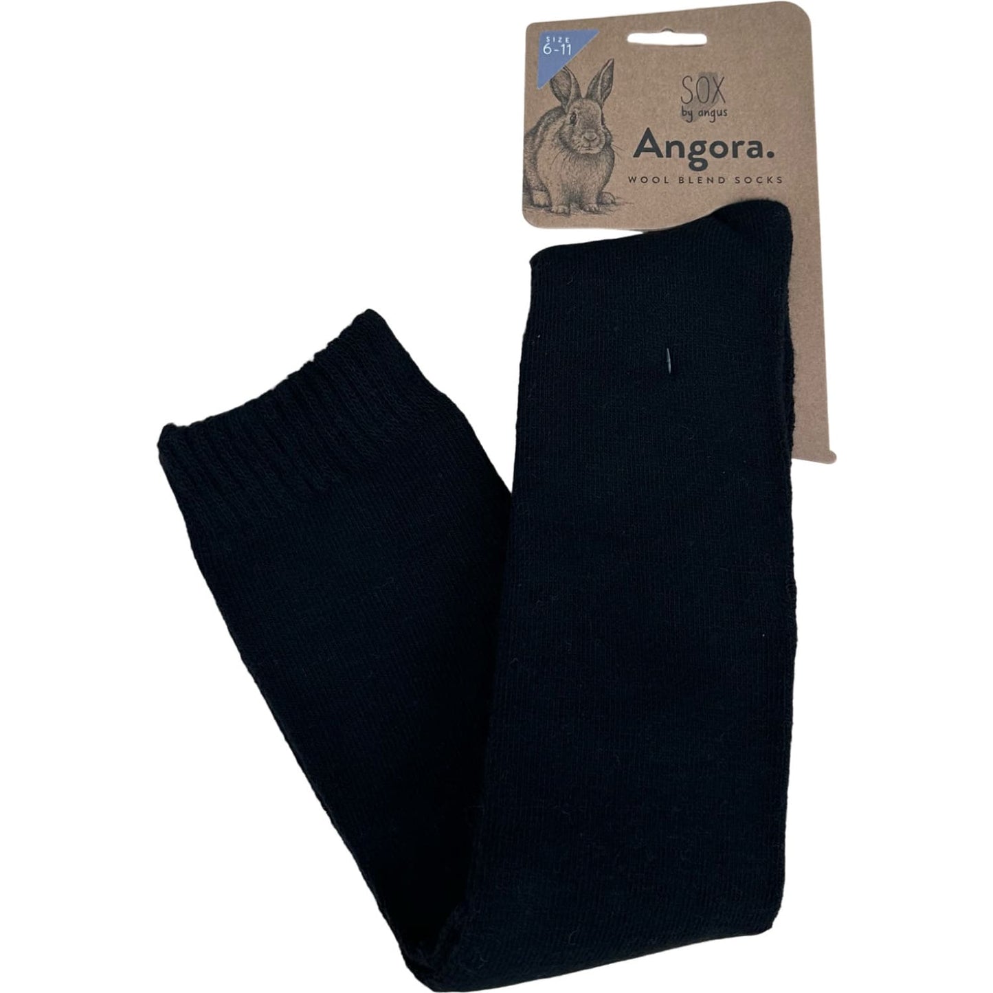 Angora Wool Blend Knee High Socks with SEAMLESS Toe - Black