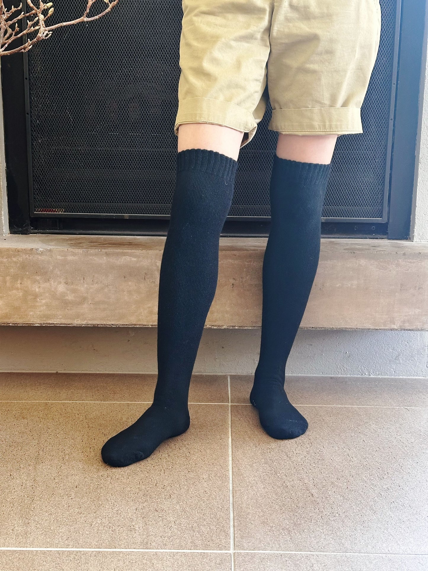 Angora Wool Blend Over The Knee Socks with SEAMLESS Toe - Brown