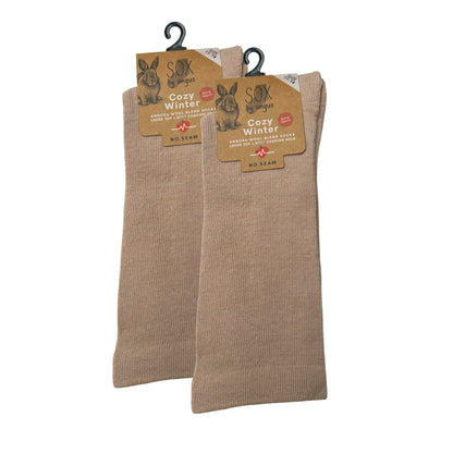 Angora Wool Blend Cushion Sole Loose Top Socks - NO SEAM - Beige