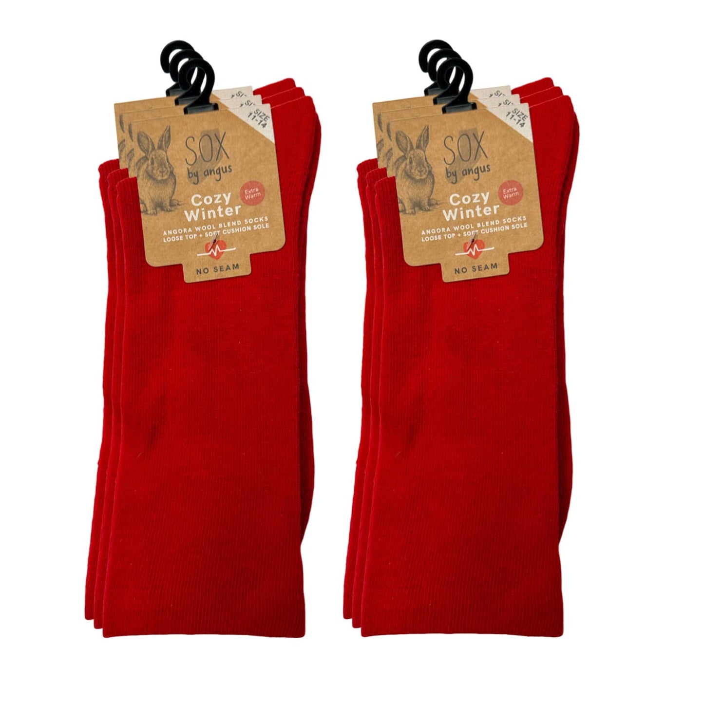 Angora Wool Blend Cushion Sole Loose Top Socks - NO SEAM - Red