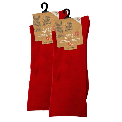 Angora Wool Blend Cushion Sole Loose Top Socks - NO SEAM - Red