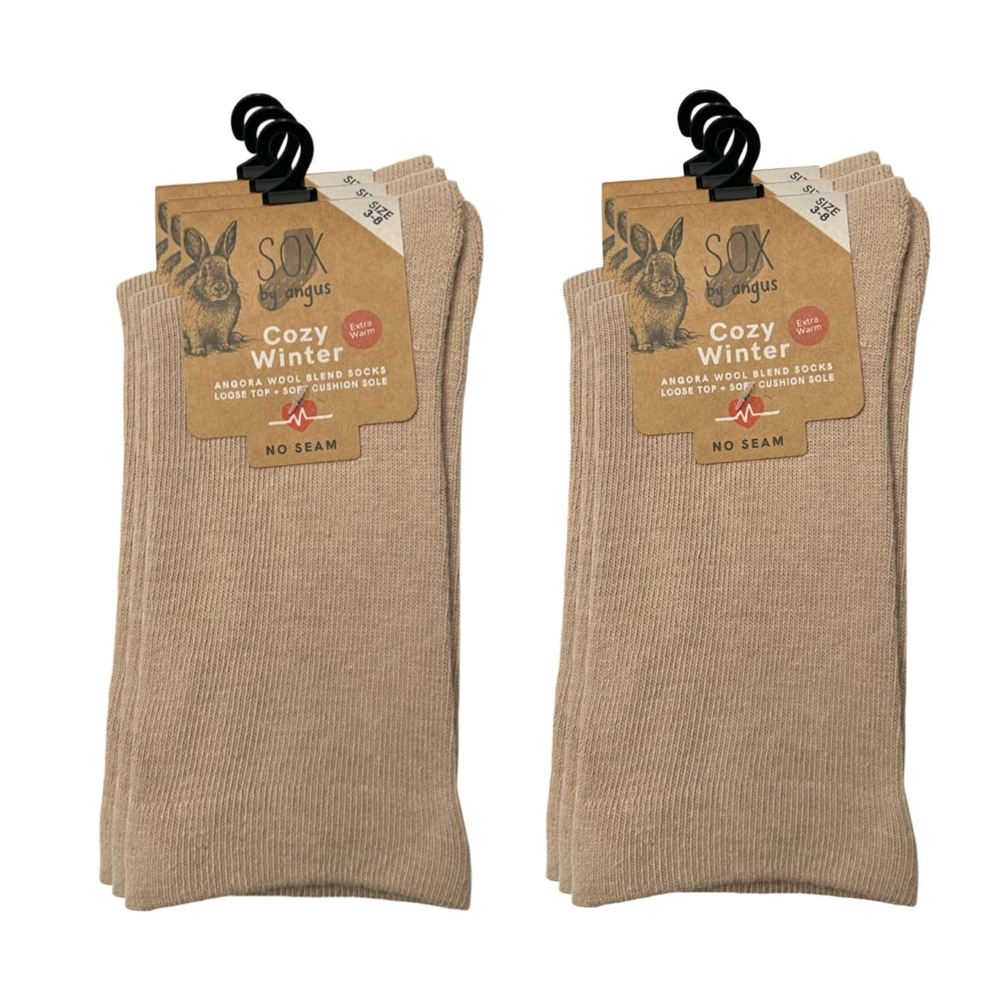 Angora Wool Blend Cushion Sole Loose Top Socks - NO SEAM - Beige