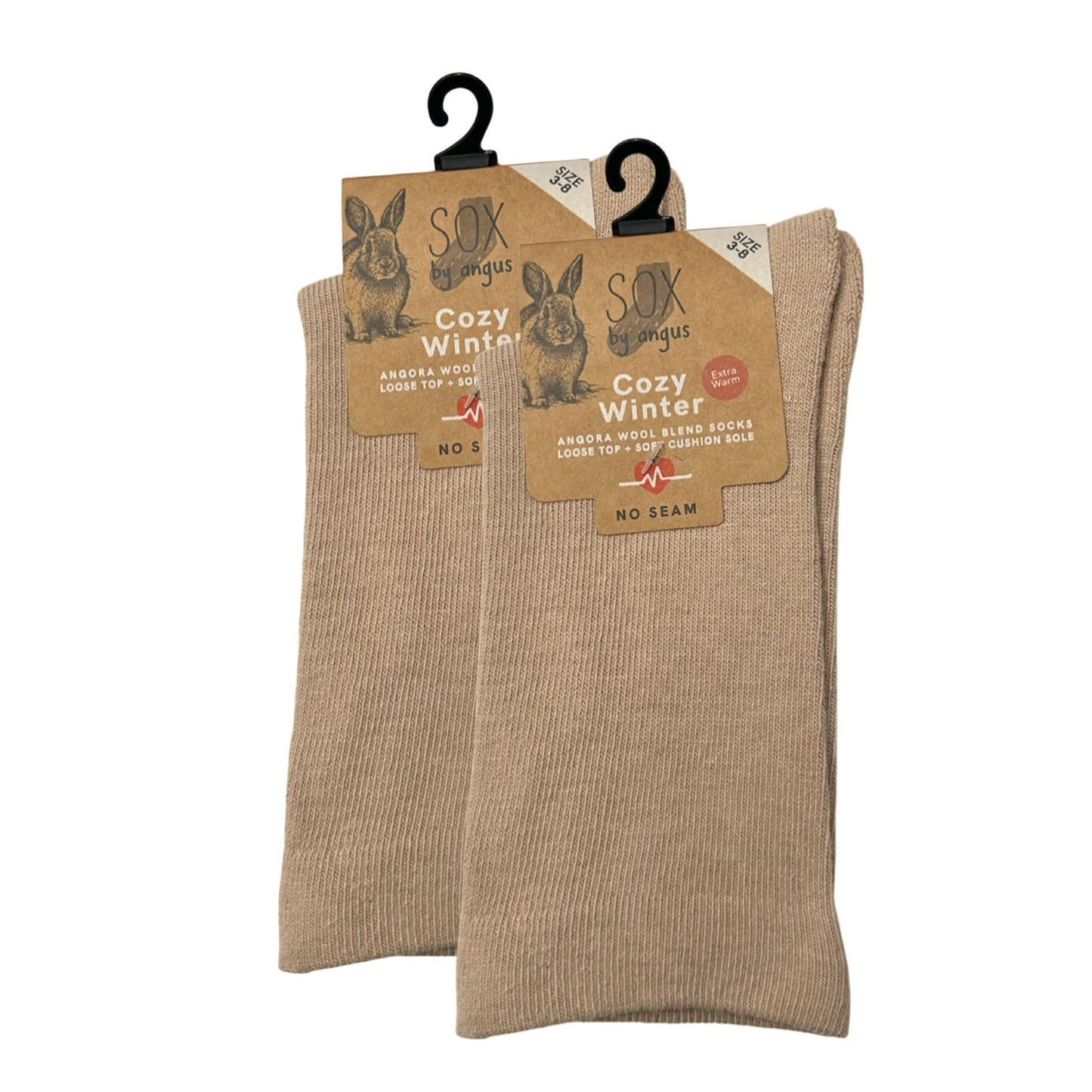 Angora Wool Blend Cushion Sole Loose Top Socks - NO SEAM - Beige