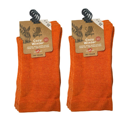 Angora Wool Blend Cushion Sole Loose Top Socks - NO SEAM - Orange