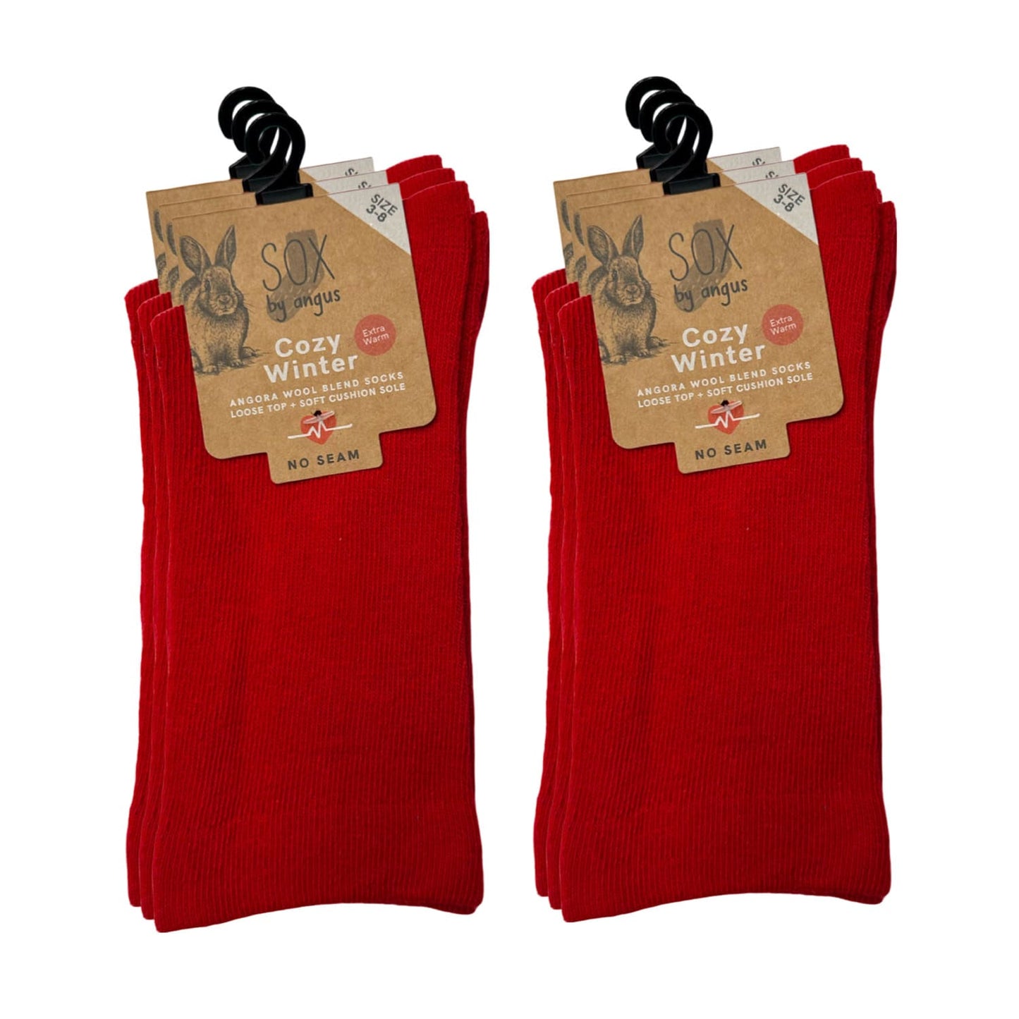Angora Wool Blend Cushion Sole Loose Top Socks - NO SEAM - Red