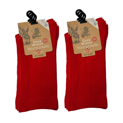 Angora Wool Blend Cushion Sole Loose Top Socks - NO SEAM - Red