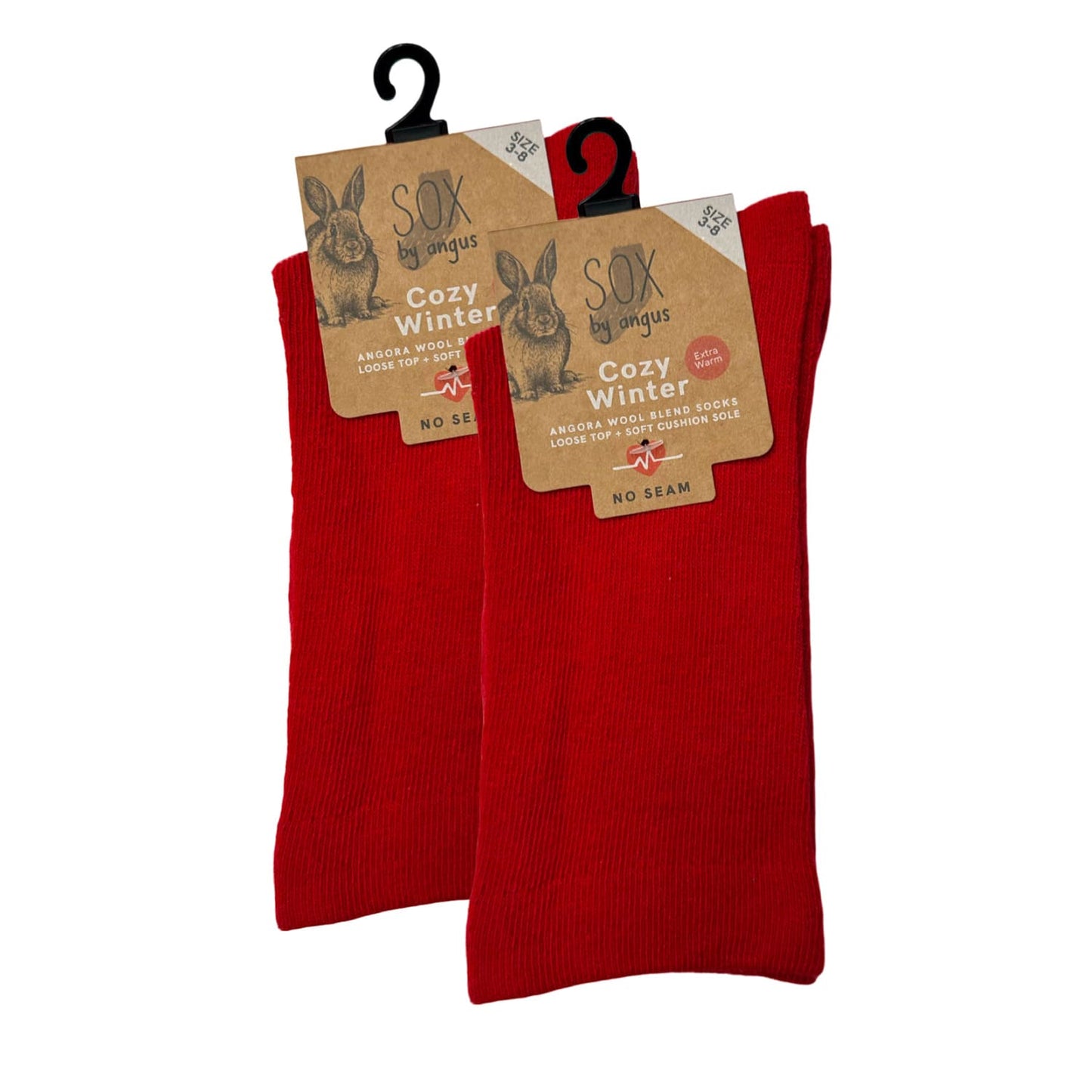 Angora Wool Blend Cushion Sole Loose Top Socks - NO SEAM - Red