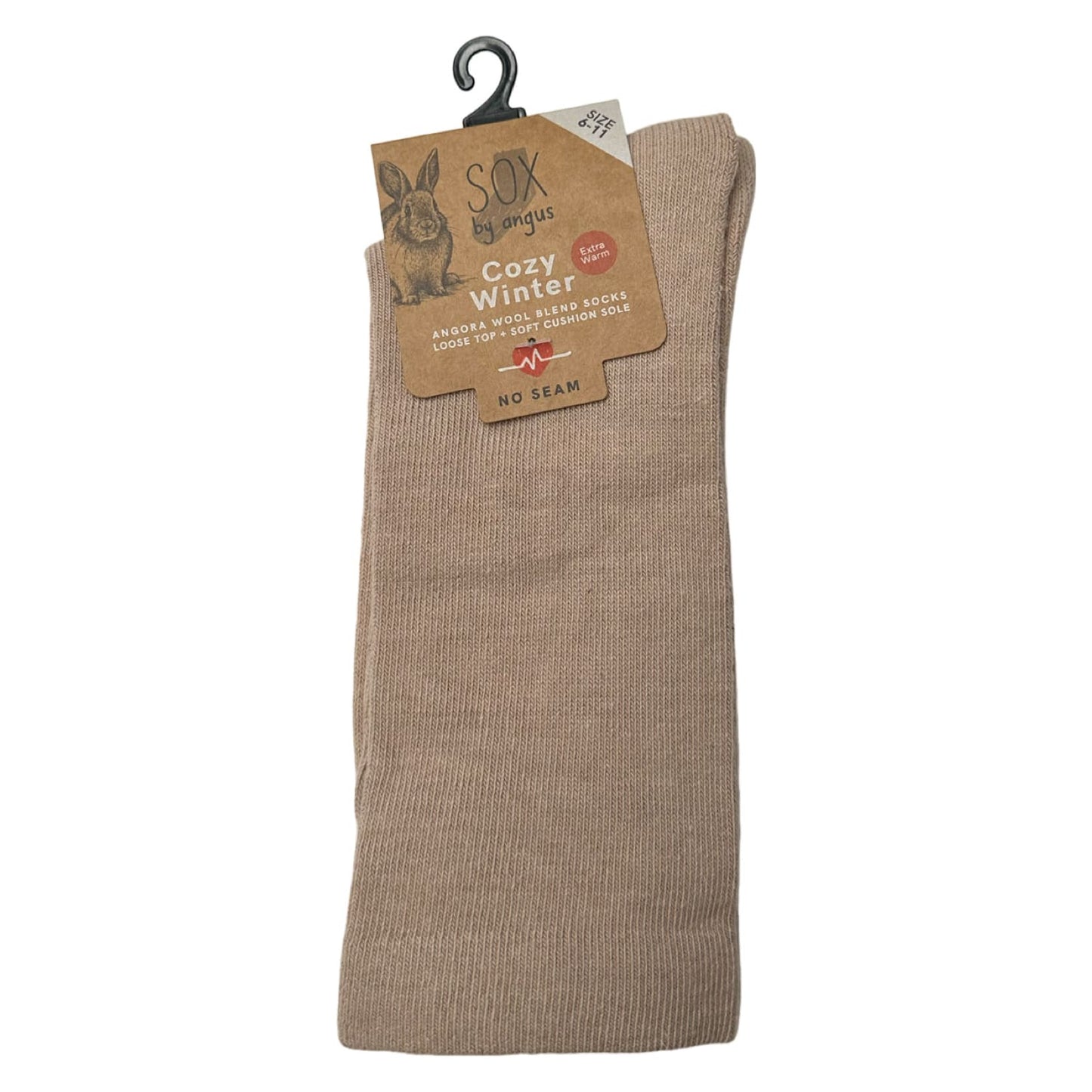 Angora Wool Blend Cushion Sole Loose Top Socks - NO SEAM - Beige