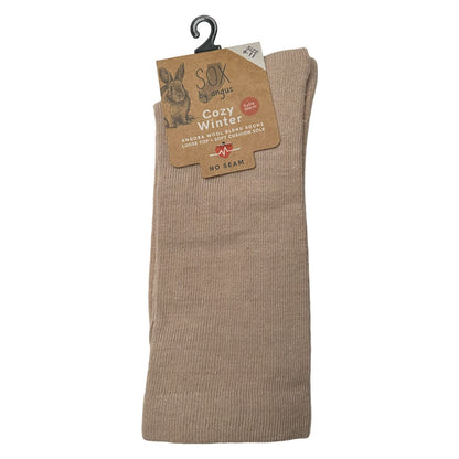 Angora Wool Blend Cushion Sole Loose Top Socks - NO SEAM - Beige