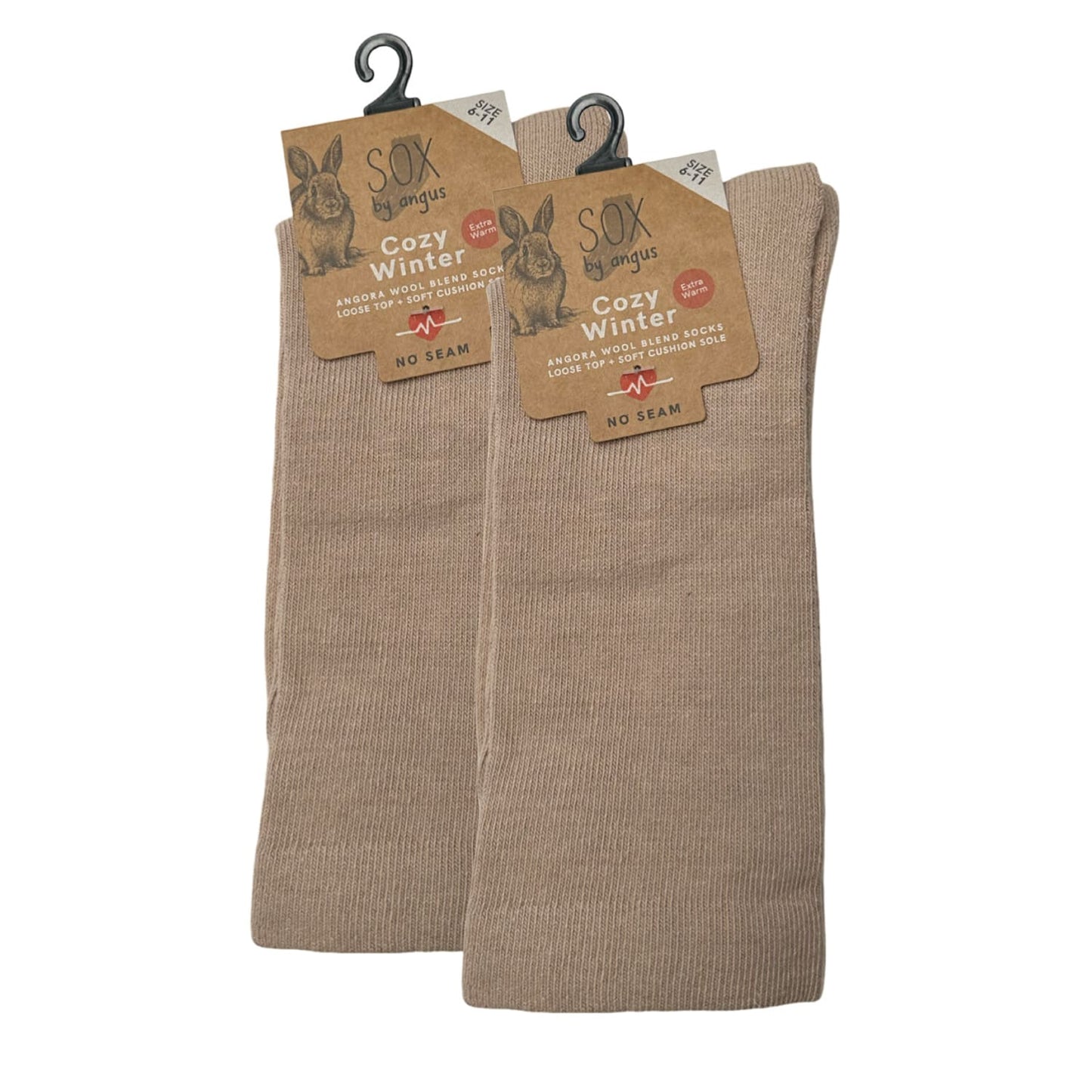 Angora Wool Blend Cushion Sole Loose Top Socks - NO SEAM - Beige