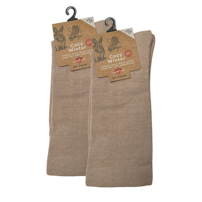 Angora Wool Blend Cushion Sole Loose Top Socks - NO SEAM - Beige
