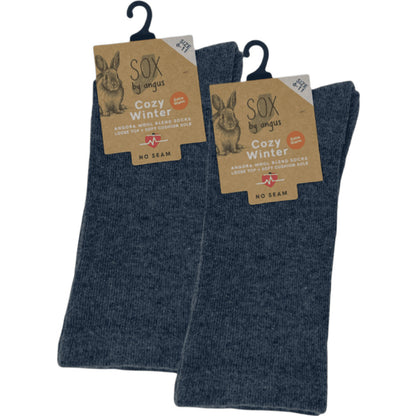 Angora Wool Blend Cushion Sole Loose Top Socks - NO SEAM - Charcoal