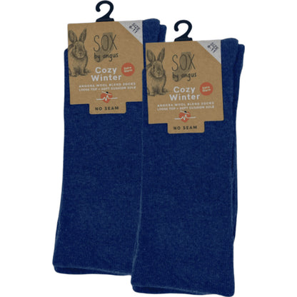 Angora Wool Blend Cushion Sole Loose Top Socks - NO SEAM - Denim