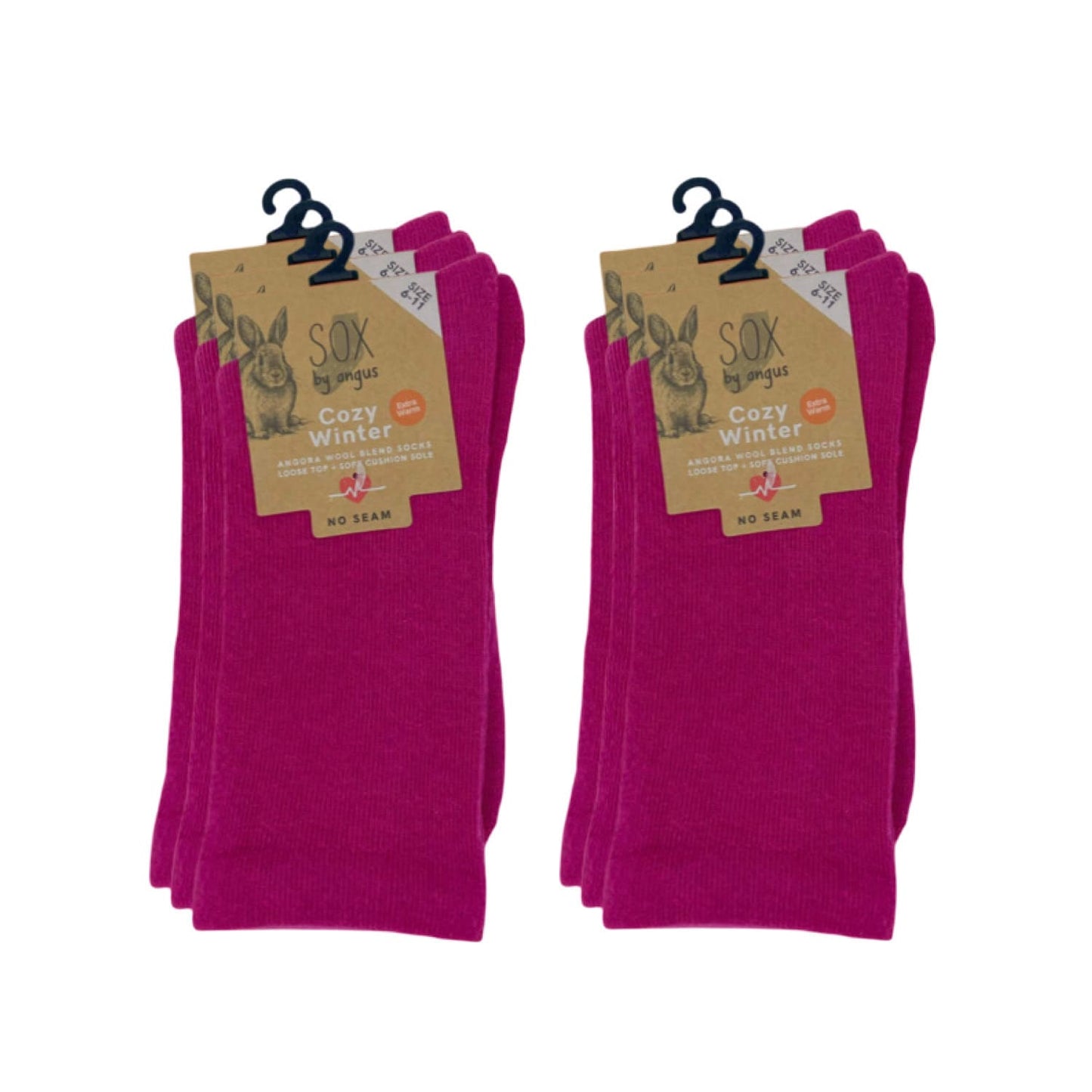 Angora Wool Blend Cushion Sole Loose Top Socks - NO SEAM - Hot Pink