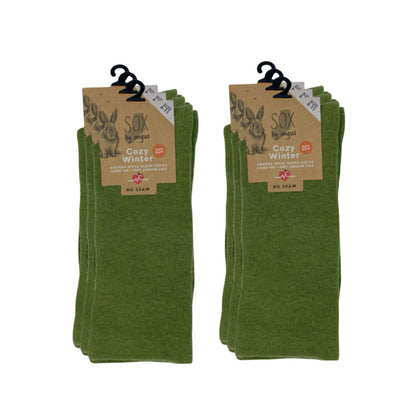 Angora Wool Blend Cushion Sole Loose Top Socks - NO SEAM - Khaki Green