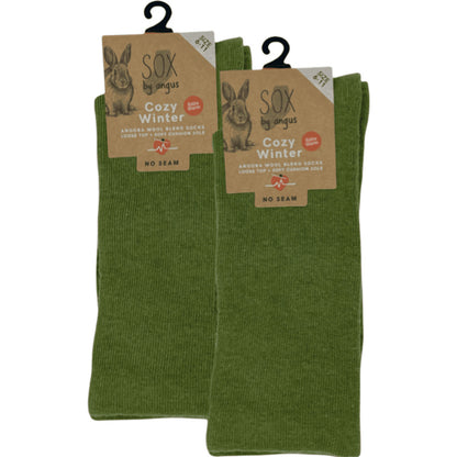 Angora Wool Blend Cushion Sole Loose Top Socks - NO SEAM - Khaki Green