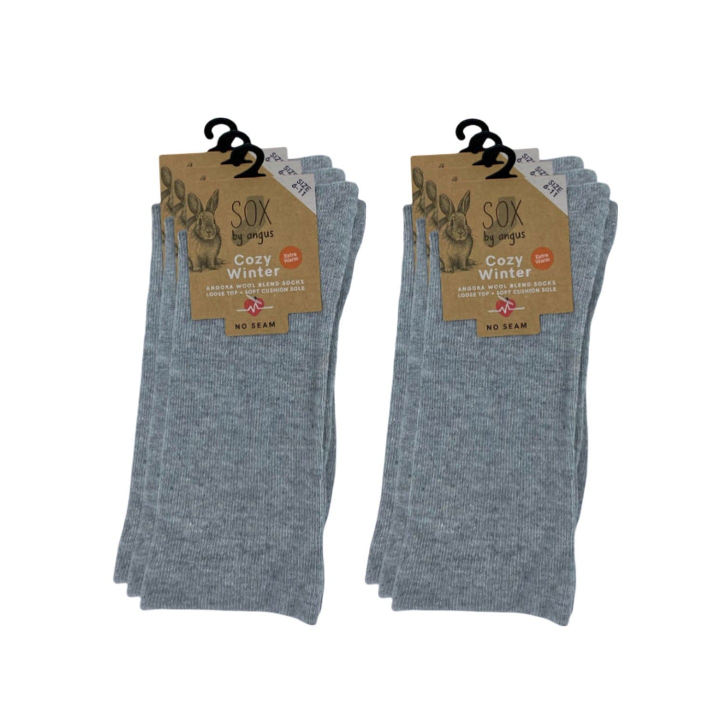 Angora Wool Blend Cushion Sole Loose Top Socks - NO SEAM - Light Grey