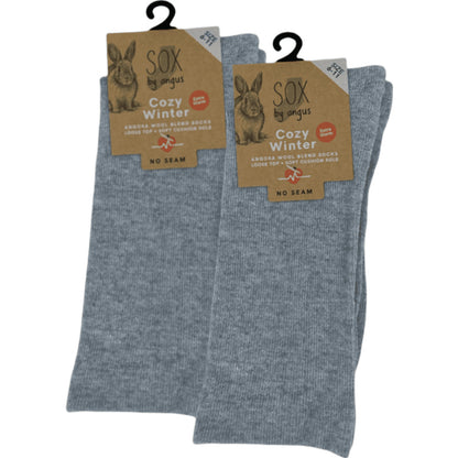 Angora Wool Blend Cushion Sole Loose Top Socks - NO SEAM - Light Grey