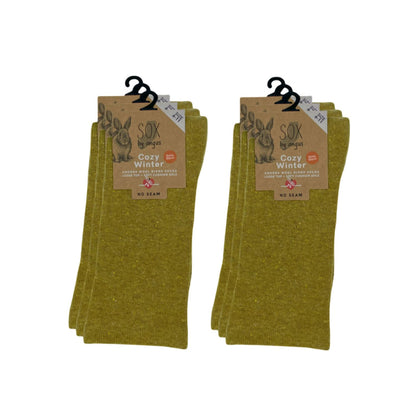 Angora Wool Blend Cushion Sole Loose Top Socks - NO SEAM - Mustard