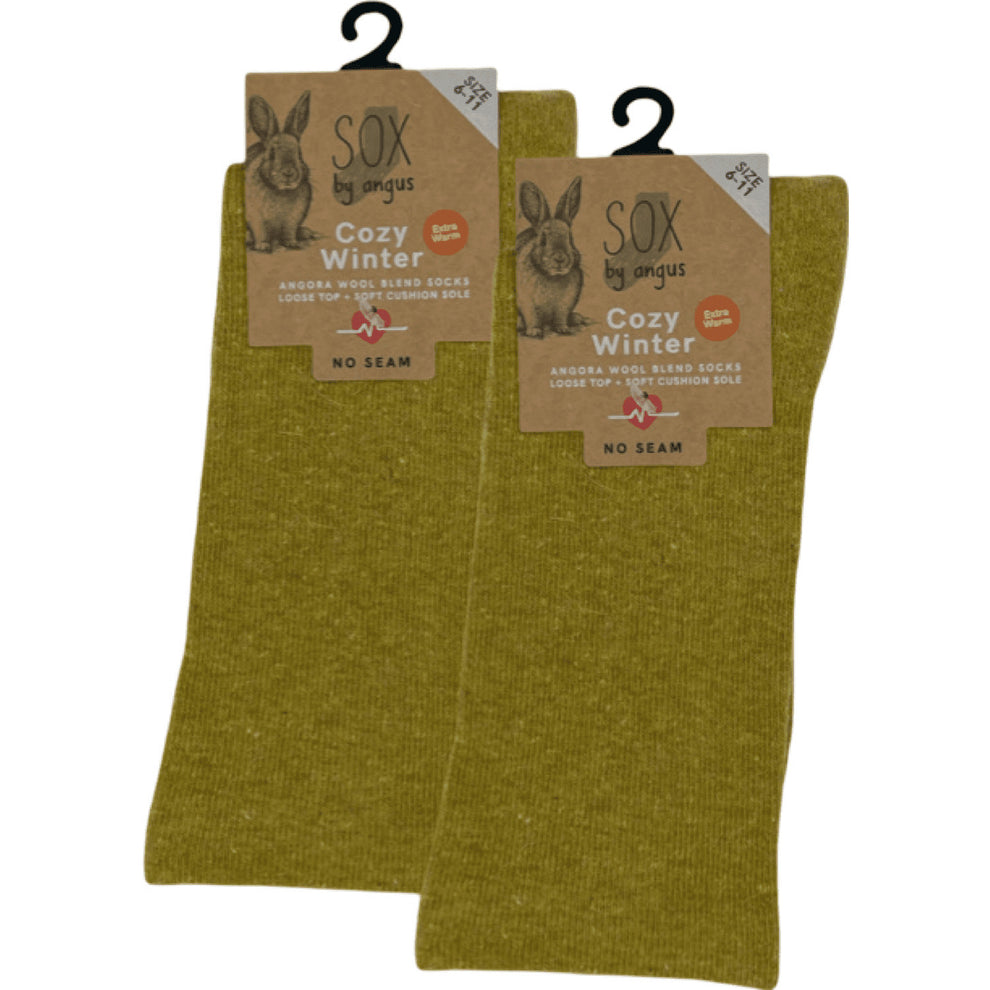 Angora Wool Blend Cushion Sole Loose Top Socks - NO SEAM - Mustard ...