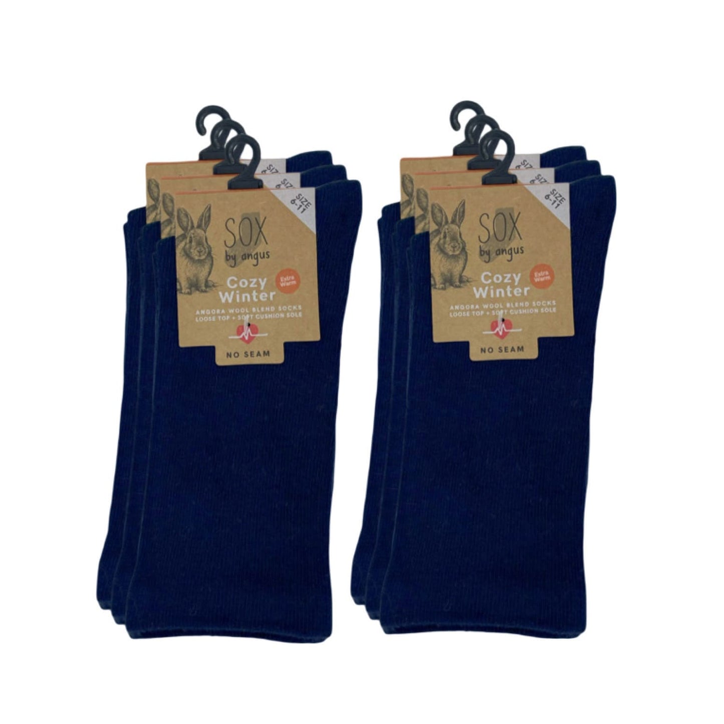 Angora Wool Blend Cushion Sole Loose Top Socks - NO SEAM - Navy