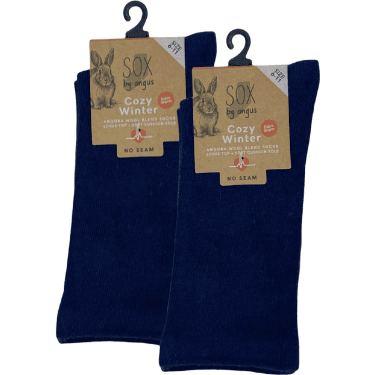 Angora Wool Blend Cushion Sole Loose Top Socks - NO SEAM - Navy