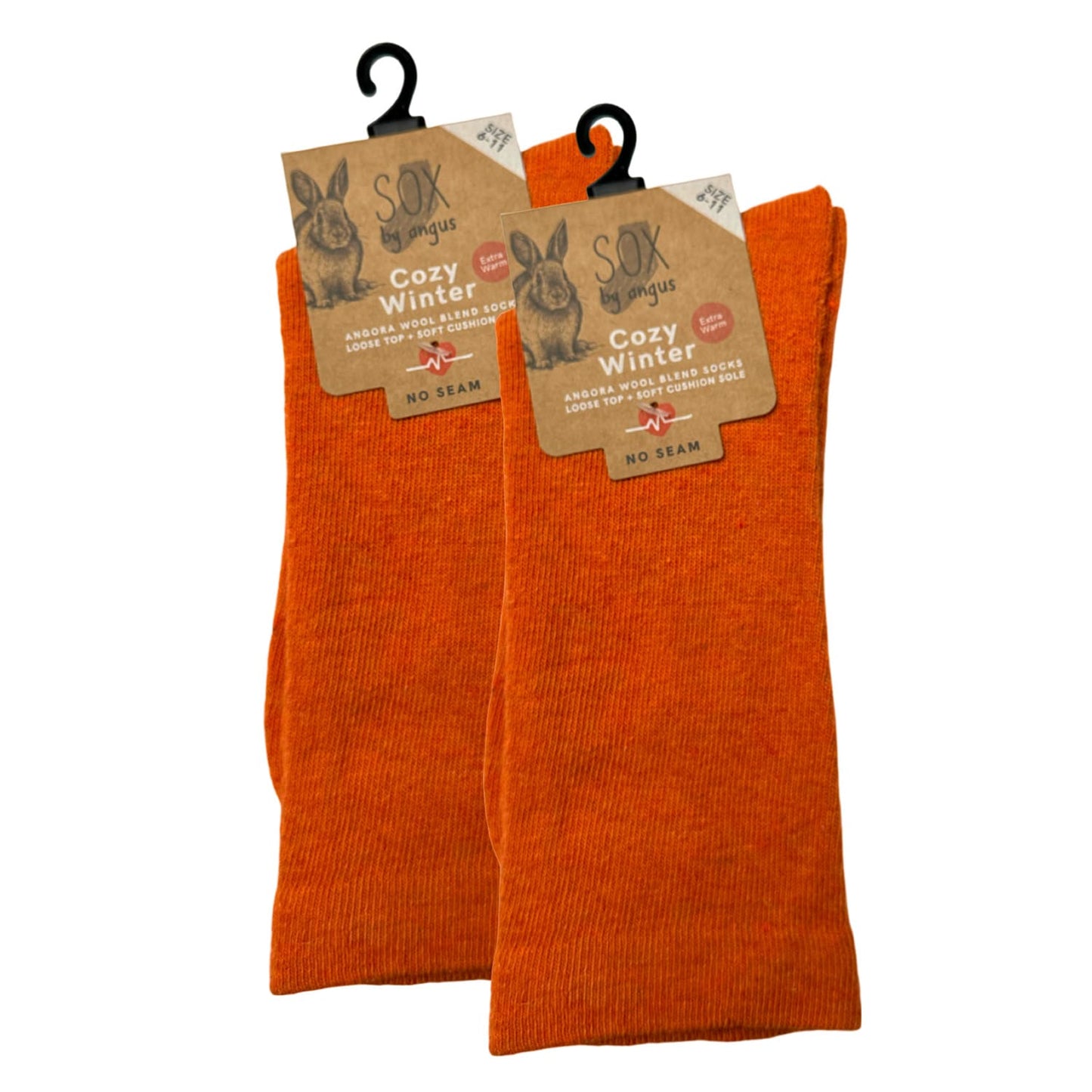 Angora Wool Blend Cushion Sole Loose Top Socks - NO SEAM - Orange