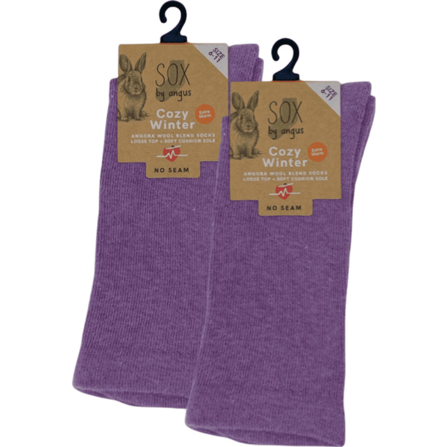 Angora Wool Blend Cushion Sole Loose Top Socks - NO SEAM - Purple