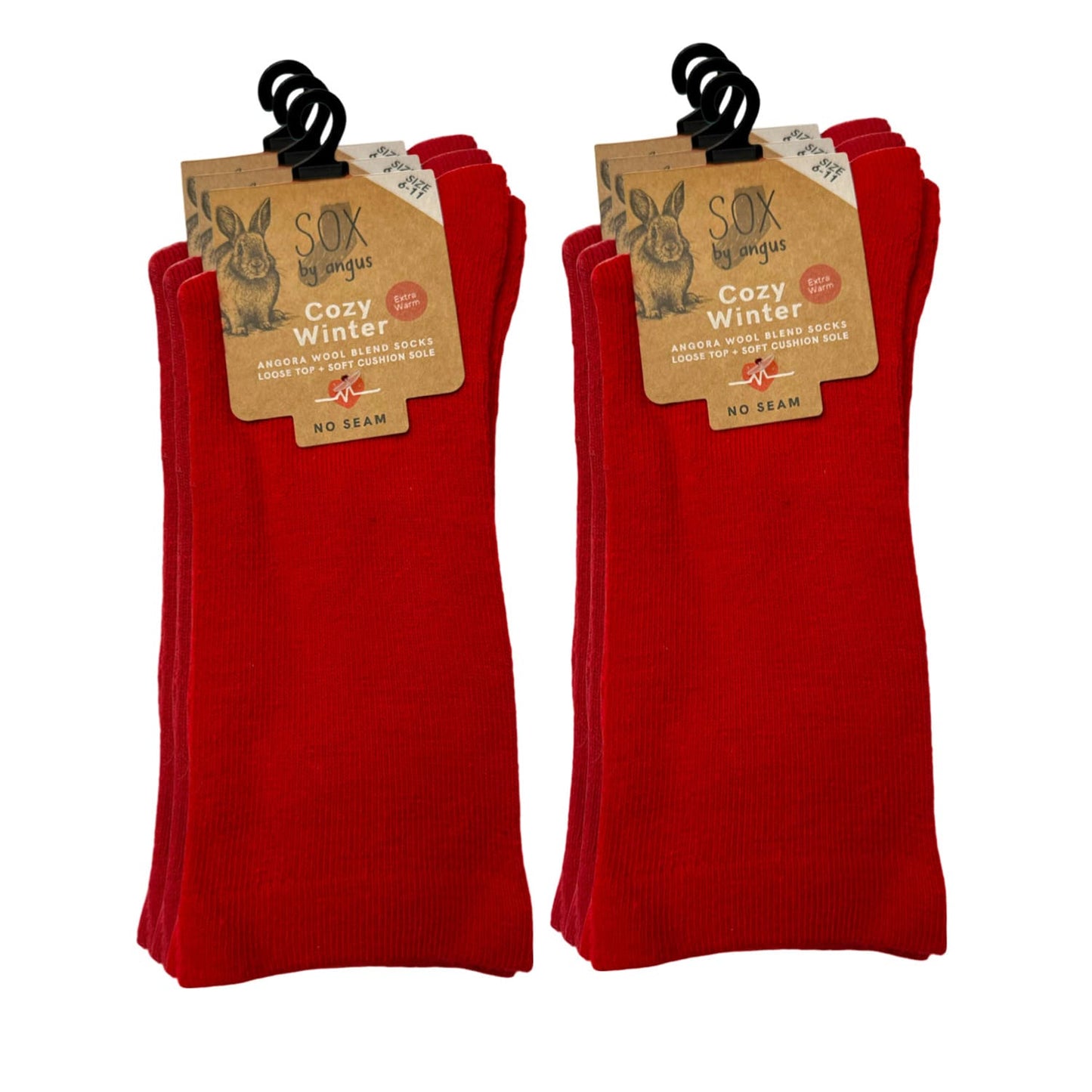Angora Wool Blend Cushion Sole Loose Top Socks - NO SEAM - Red