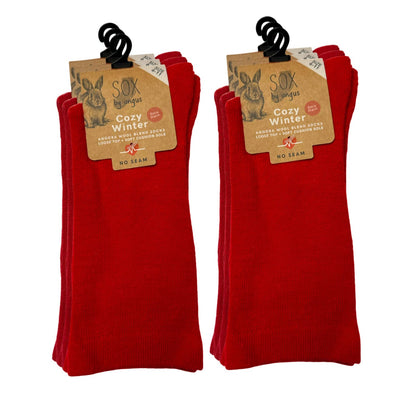 Angora Wool Blend Cushion Sole Loose Top Socks - NO SEAM - Red