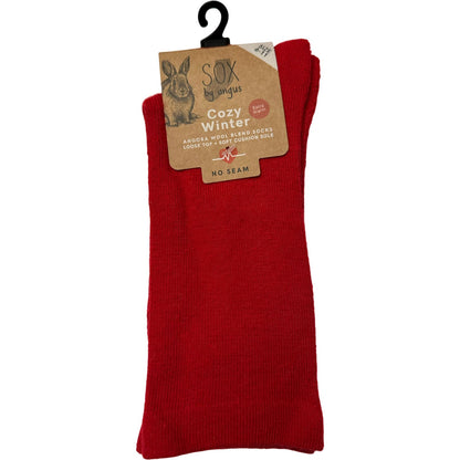 Angora Wool Blend Cushion Sole Loose Top Socks - NO SEAM - Red