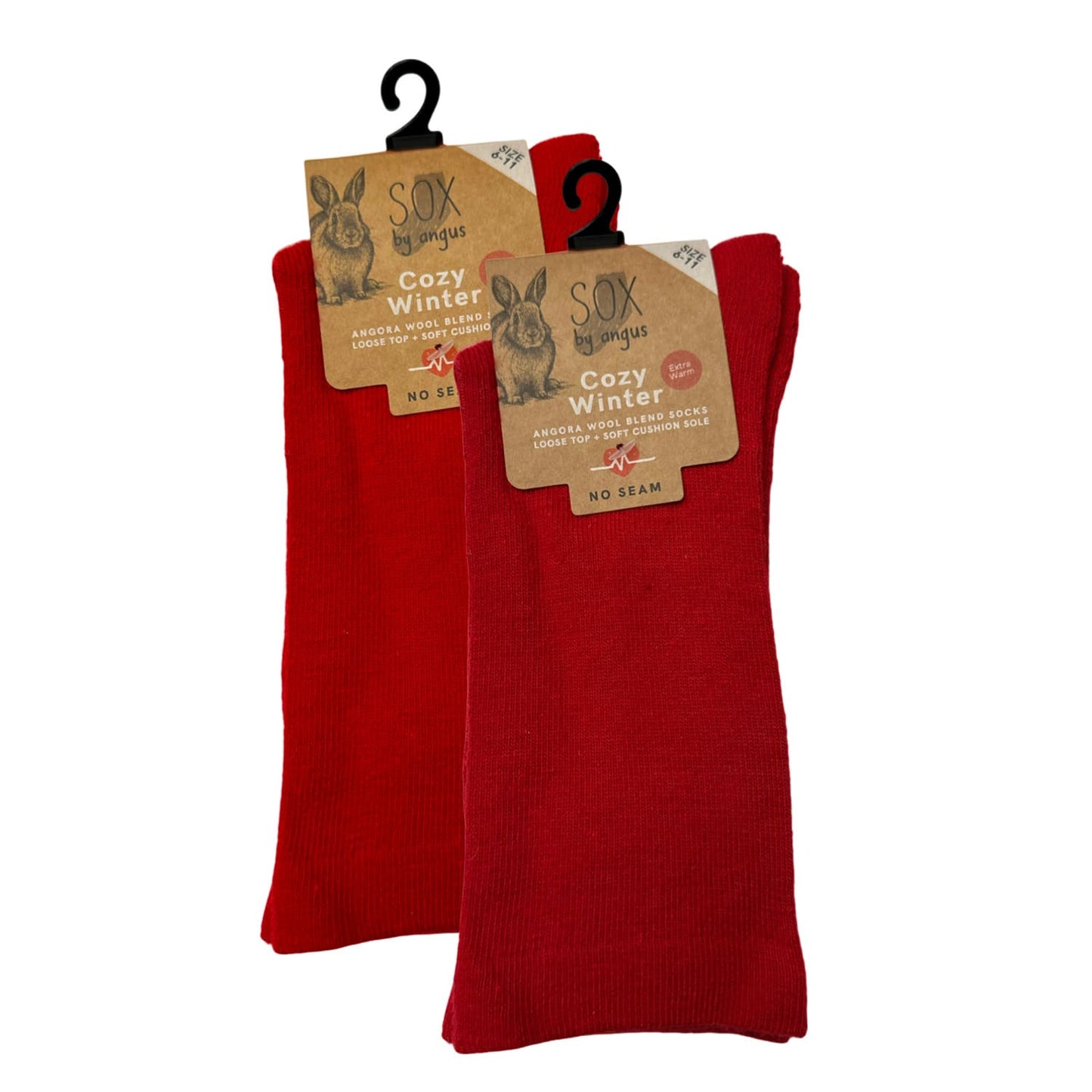 Angora Wool Blend Cushion Sole Loose Top Socks - NO SEAM - Red