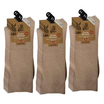 Angora Wool Blend Loose Top Socks - NO SEAM - Beige