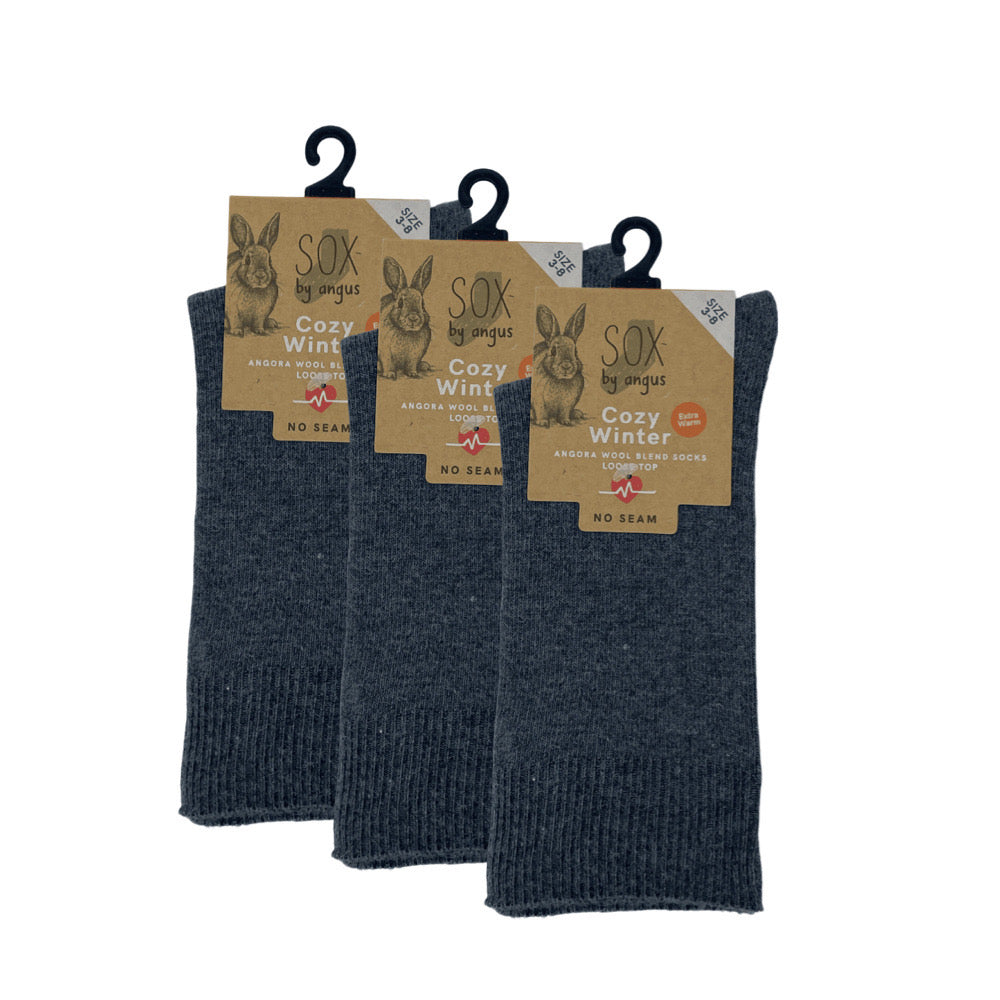 Angora Wool Blend Loose Top Socks - NO SEAM - Charcoal
