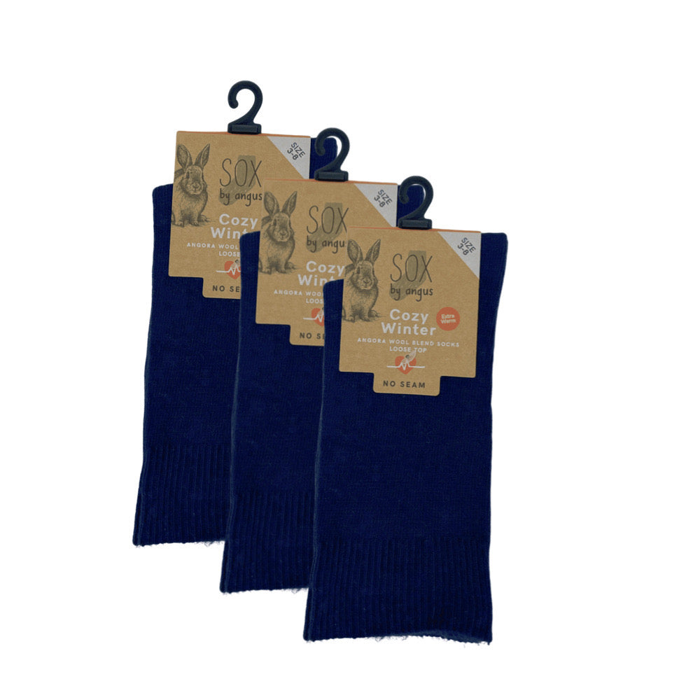 Angora Wool Blend Loose Top Socks - NO SEAM - Navy