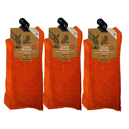 Angora Wool Blend Loose Top Socks - NO SEAM - Orange