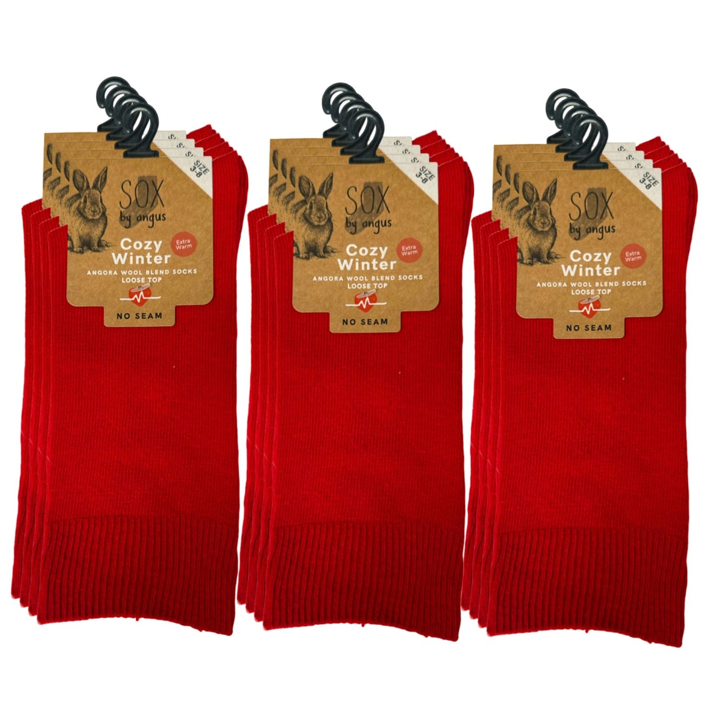 Angora Wool Blend Loose Top Socks - NO SEAM - Red